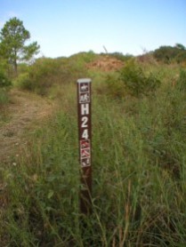mile marker along Elm Fork Trail